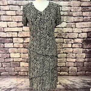 Jessica Howard Black & Ivory V-Neck Short Sleeve Dress Size 6